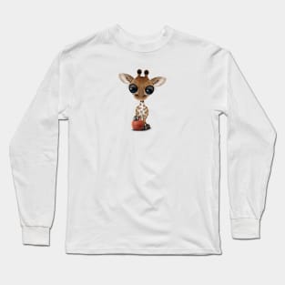 Cute Baby Giraffe Playing With Basketball Long Sleeve T-Shirt